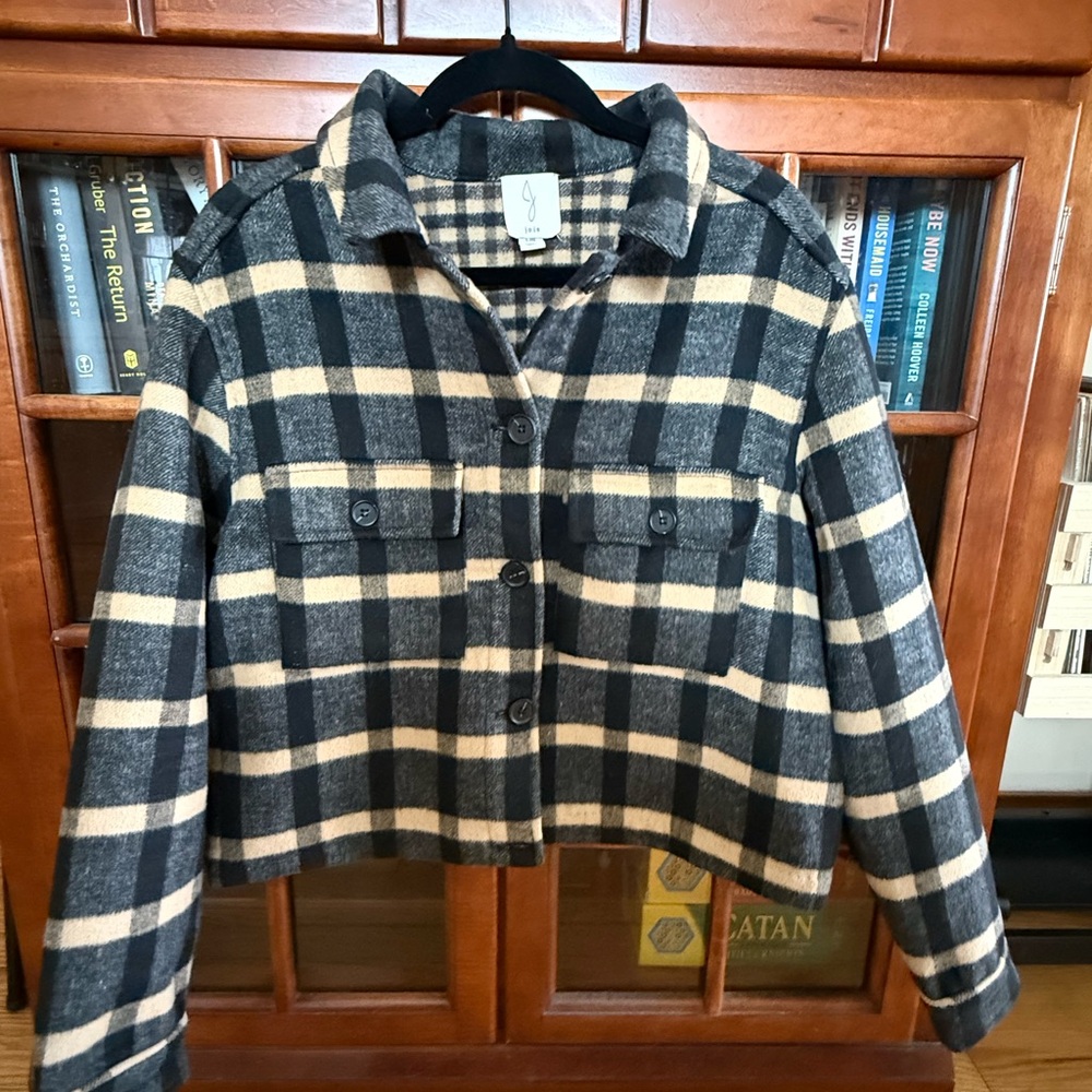Joie Black & Cream Plaid Cropped Shacket